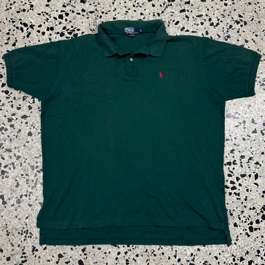 VINTAGE 80S 90S POLO RALPH LAUREN MADE IN USA FOREST GREEN POLO SHIRT: