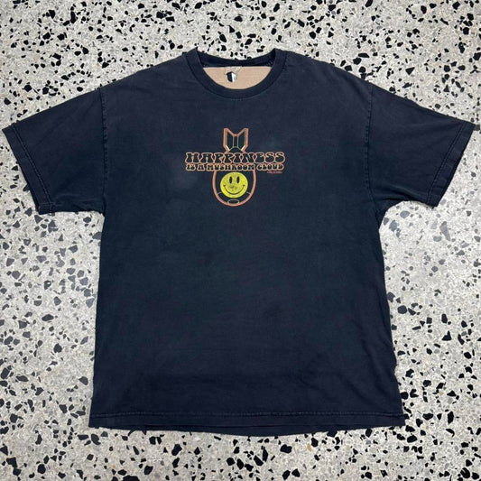 VINTAGE Y2K HAPPINESS IS A MUSHROOM CLOUD GIVE WAR A CHANCE SMILEY FACE TEE: