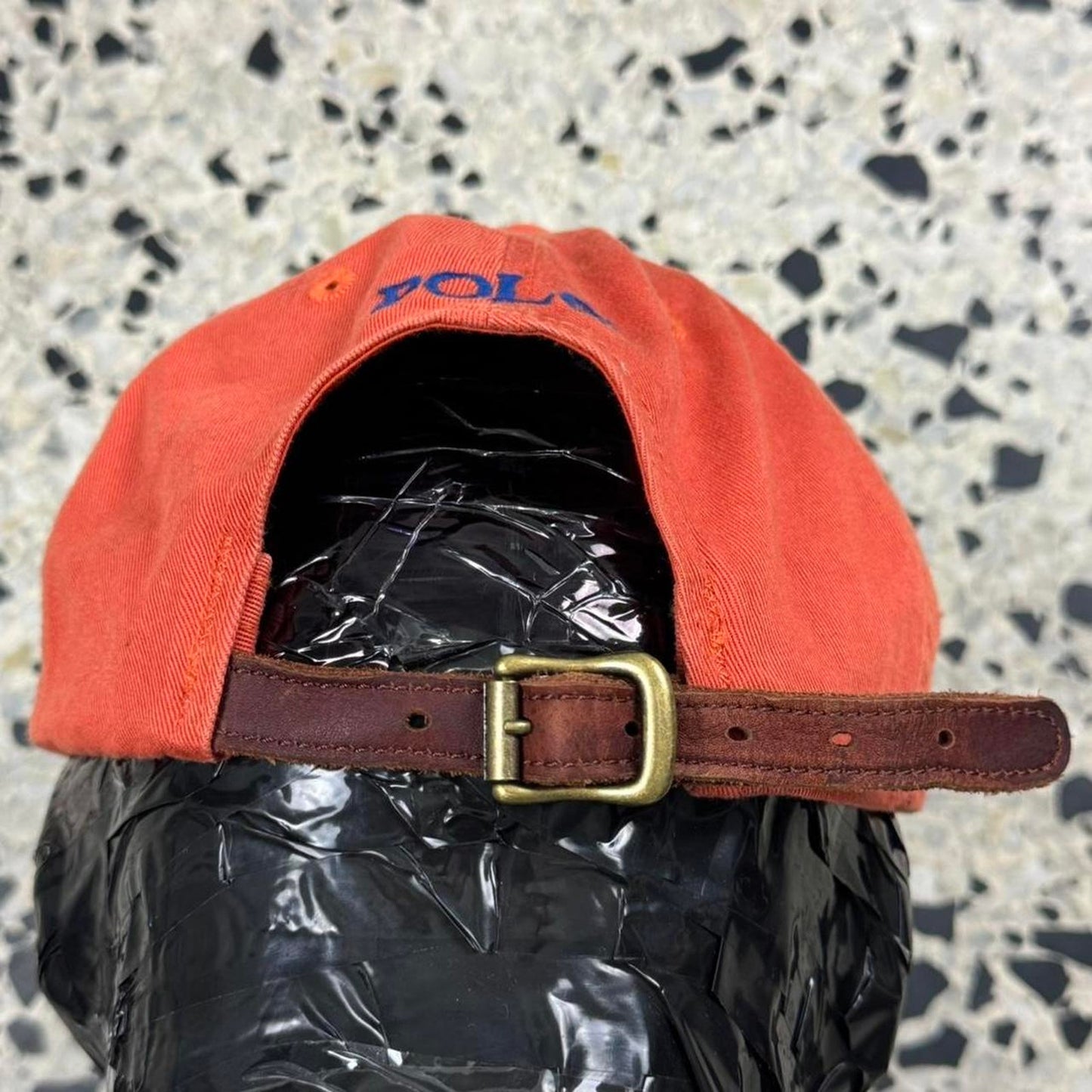 VINTAGE Y2K POLO BY RALPH LAUREN ORANGE STRAPBACK W/ LEATHER STRAP: