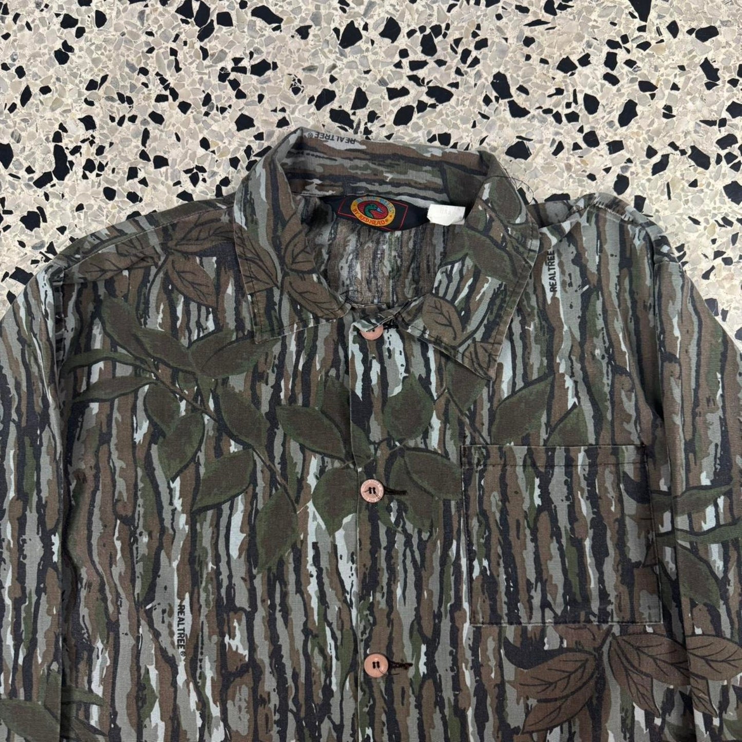 VINTAGE 80S 90S BLUE BILL BY RED HEAD REALTREE CAMO BUTTON UP SHIRT: