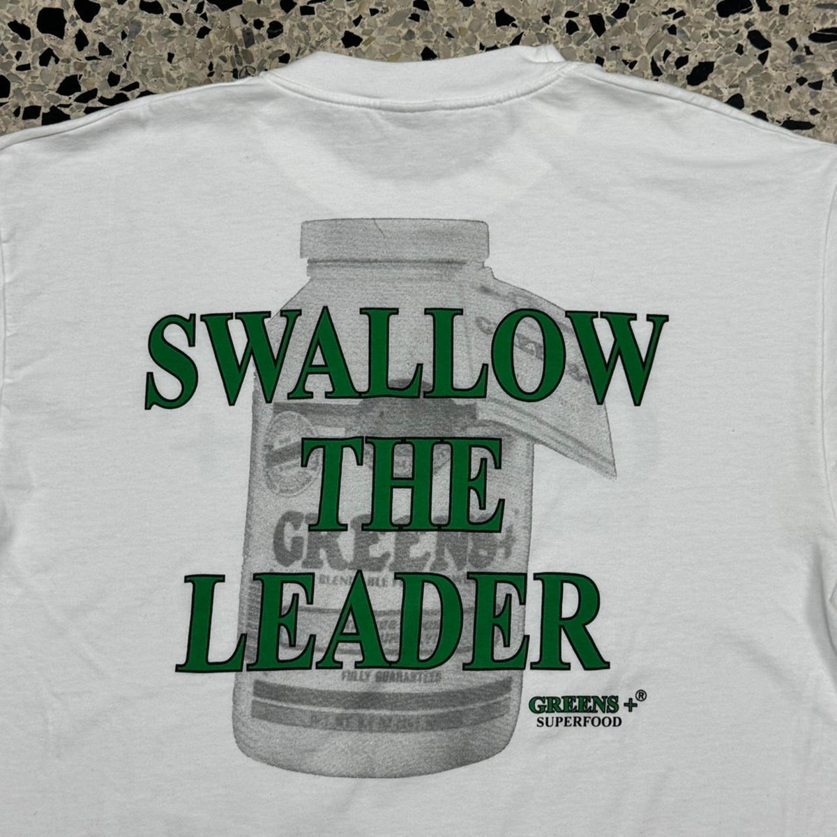 VINTAGE Y2K SWALLOW THE LEADER GREENS+ SUPERFOOD PROMO TEE: