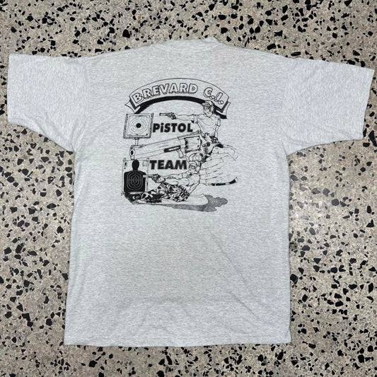 VINTAGE Y2K BREVARD C.I. PISTOL TEAM TARGET PRACTICE TEE: