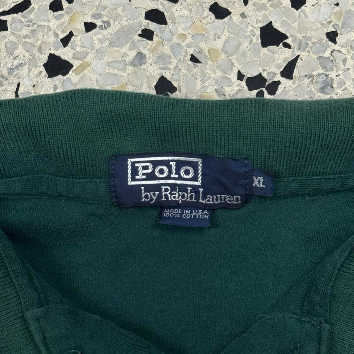 VINTAGE 80S 90S POLO RALPH LAUREN MADE IN USA FOREST GREEN POLO SHIRT:
