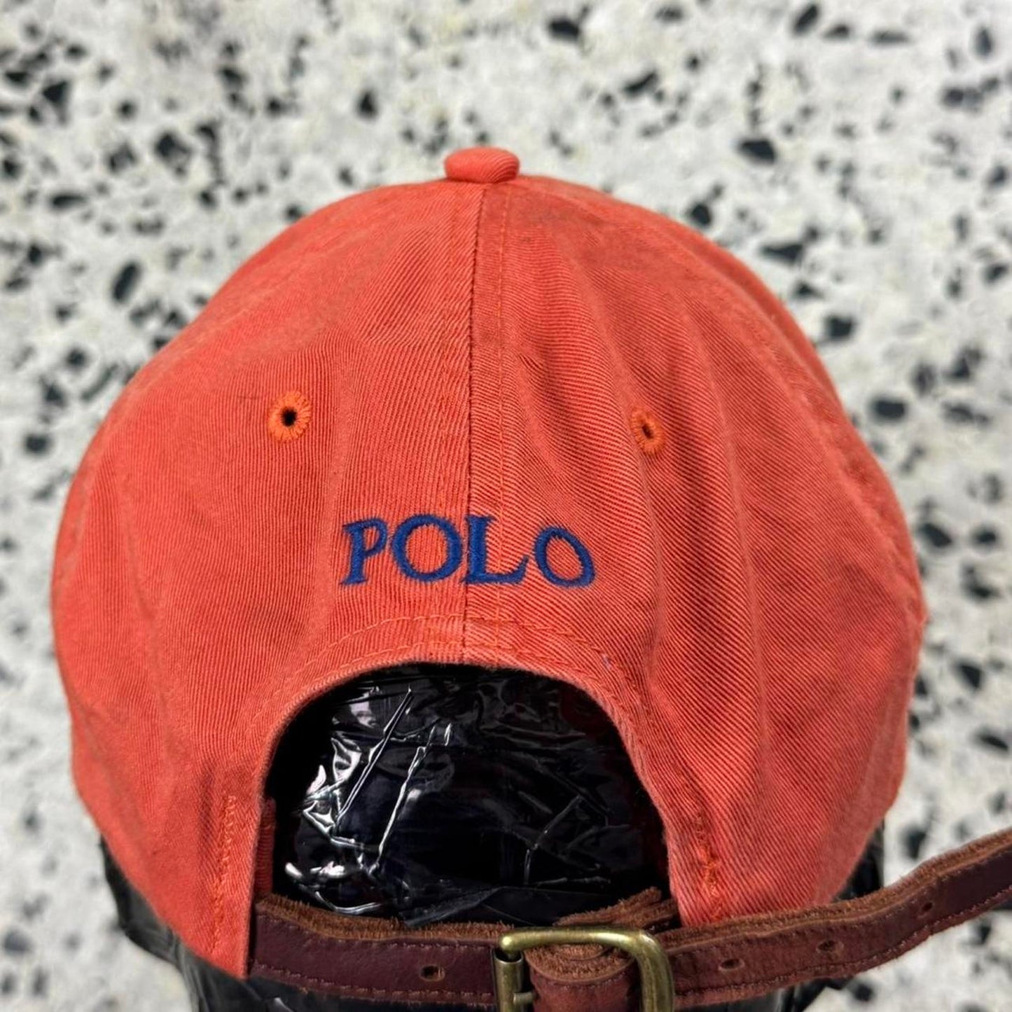 VINTAGE Y2K POLO BY RALPH LAUREN ORANGE STRAPBACK W/ LEATHER STRAP: