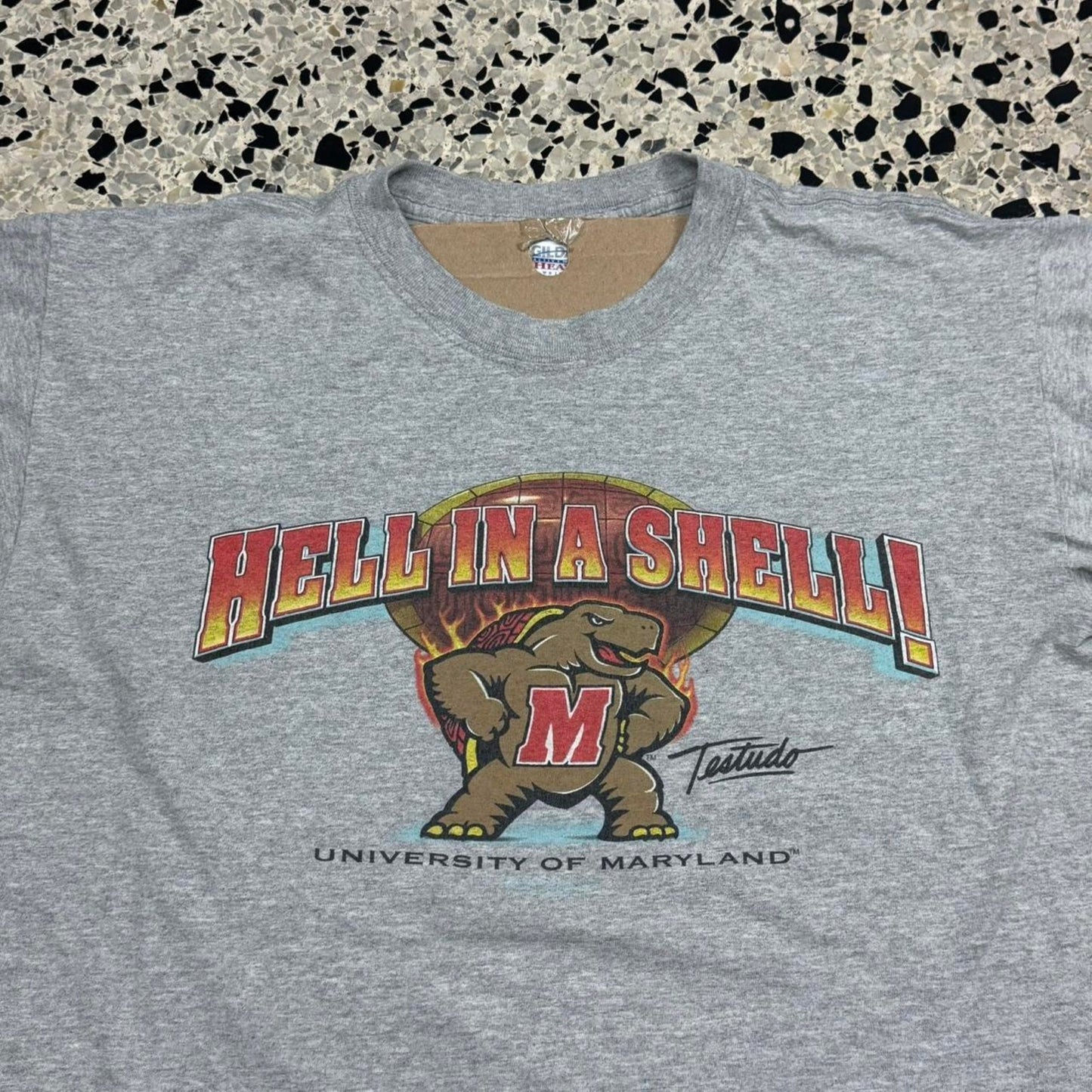 VINTAGE Y2K UNIVERSITY OF MARYLAND HELL IN A SHELL TUSTEDO THE TERRAPIN TEE: