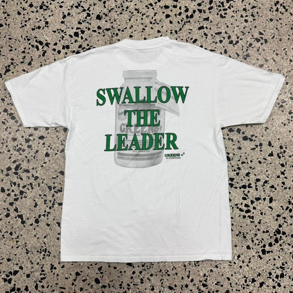 VINTAGE Y2K SWALLOW THE LEADER GREENS+ SUPERFOOD PROMO TEE: