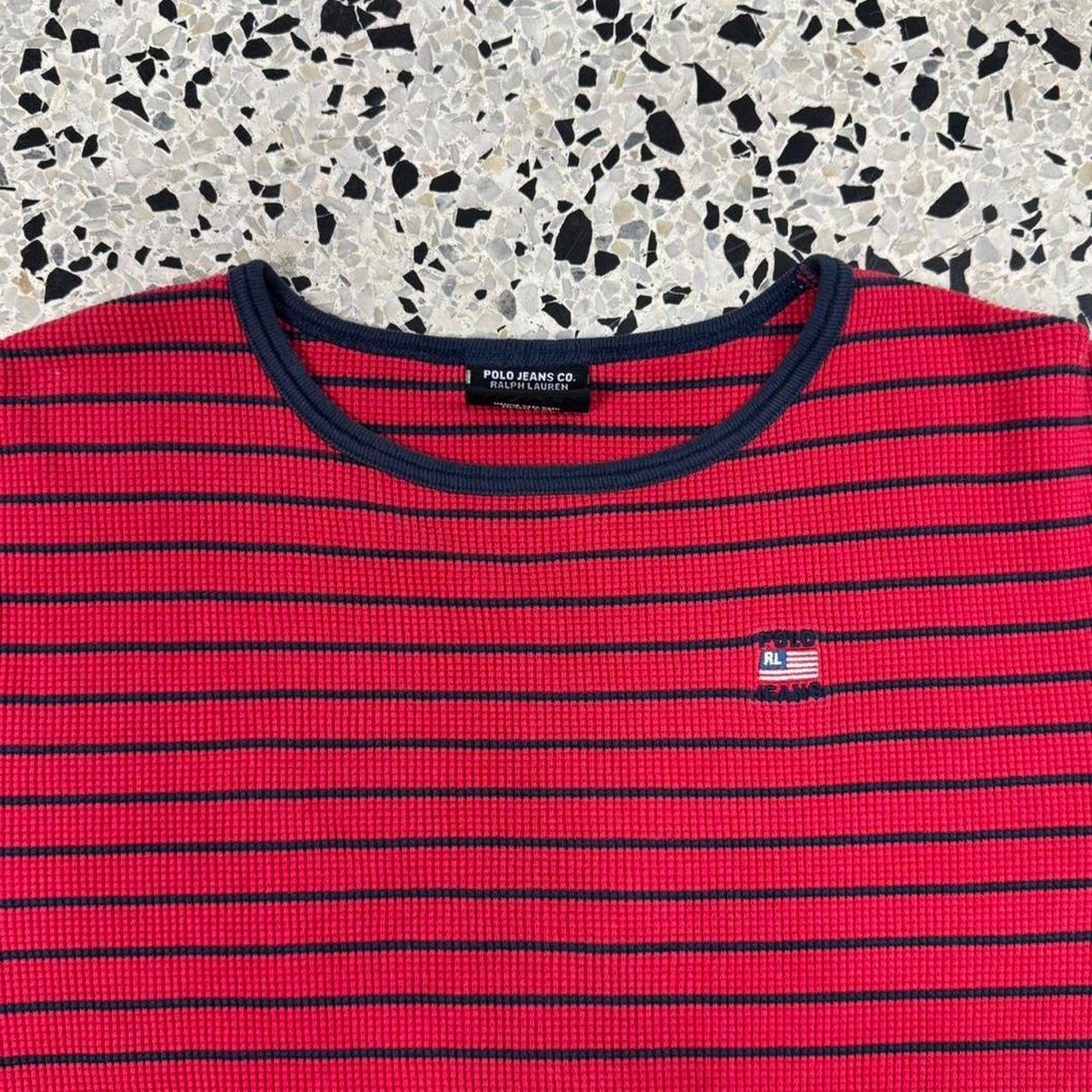 VINTAGE 90S Y2K POLO JEANS CO. RALPH LAUREN RED AND NAVY STRIPED LONGSLEEVE: