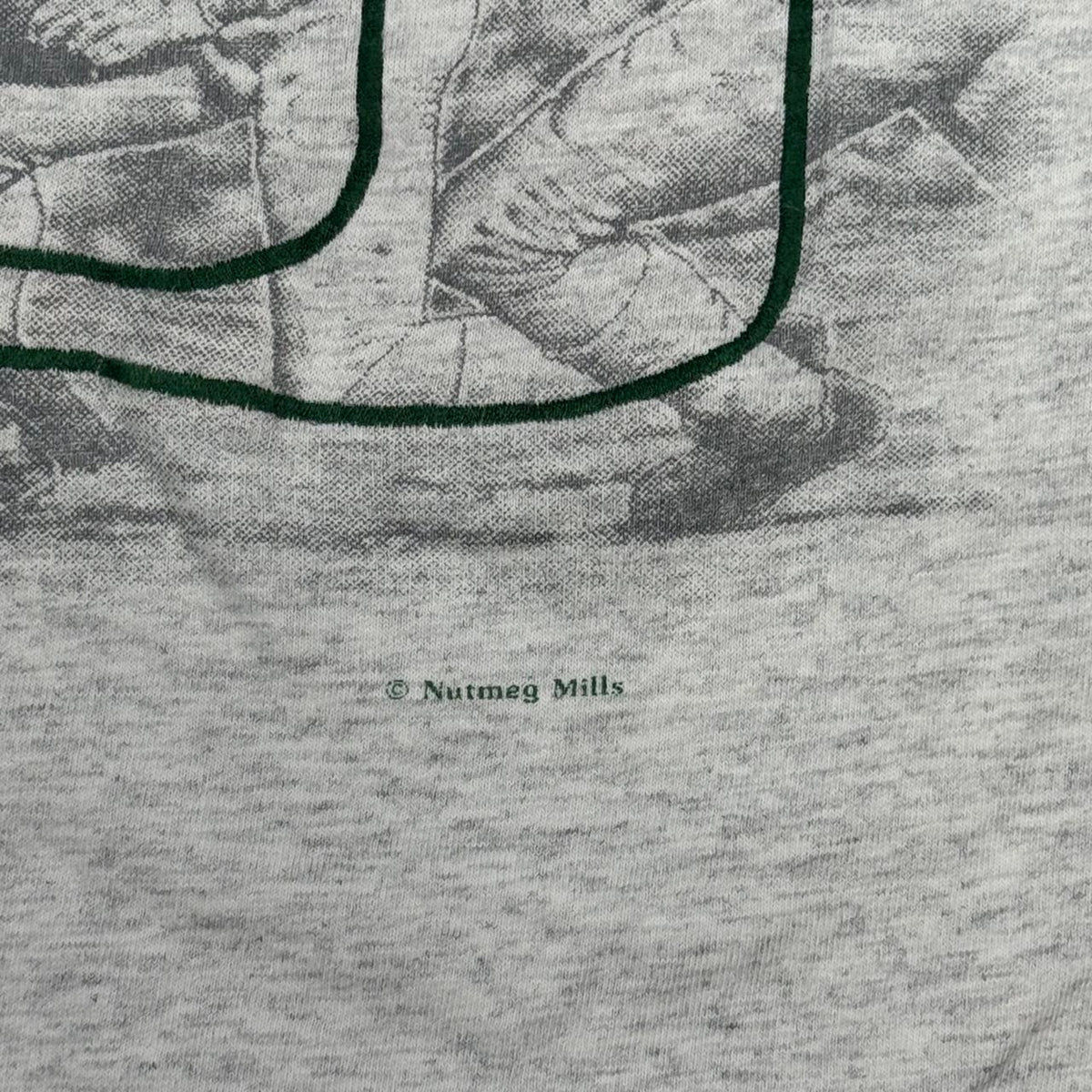 VINTAGE 90S SINGLE STITCH NUTMEG UNIVERSITY OF MIAMI ACTION SHOT EMBROIDERED TEE: