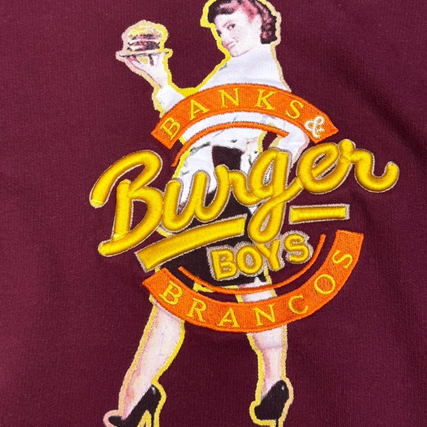 VINTAGE Y2K BANKS & BRANCOS BURGER BOYS PIN UP GIRL HOODIE: