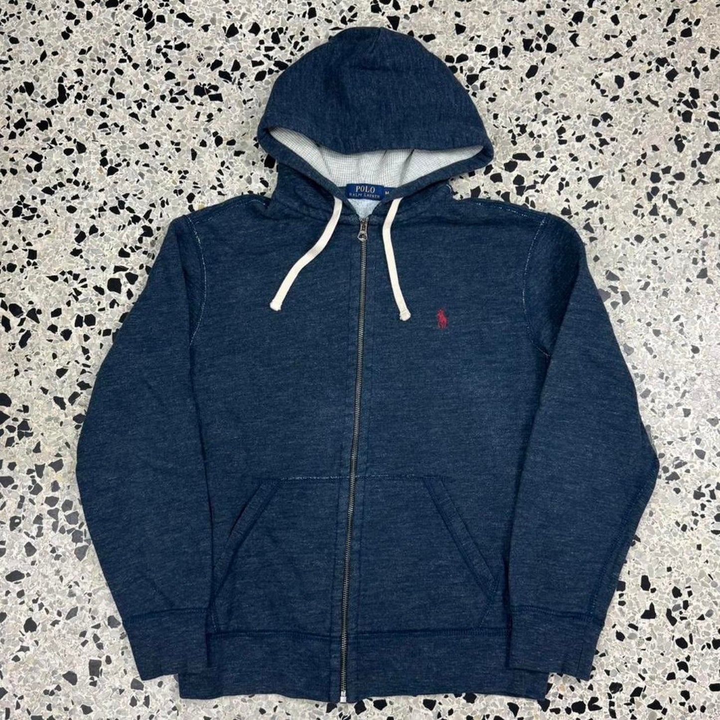 VINTAGE Y2K POLO BY RALPH LAUREN DARK HEATHER GRAY ESSENTIAL ZIP UP HOODIE: