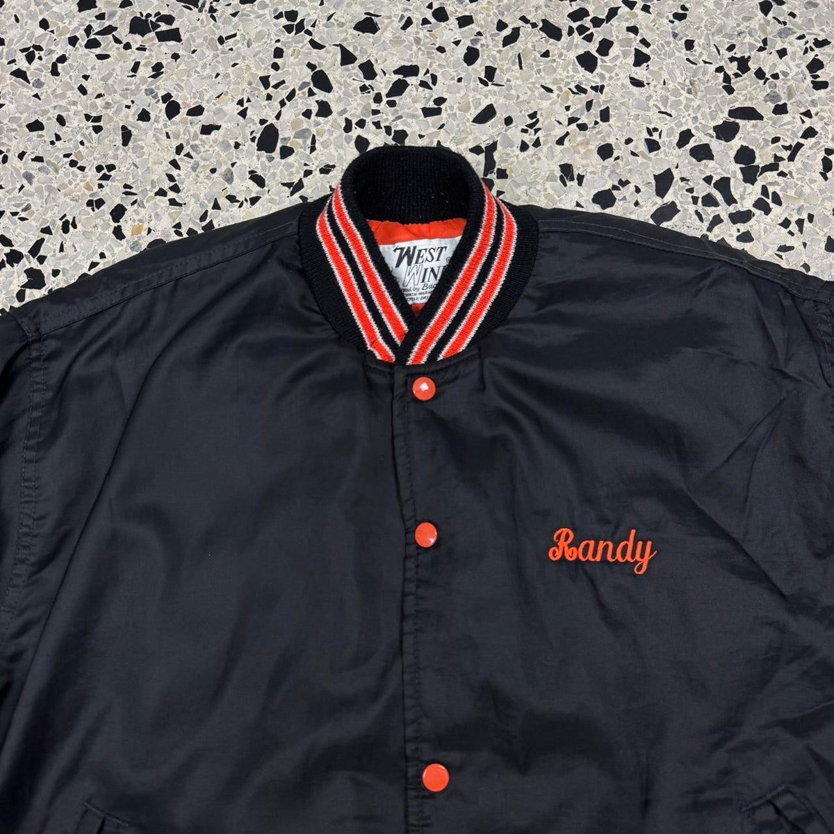 VINTAGE 80S WEST WIND OKLAHOMA STATE UNIVERSITY FORESTRY CLUB NYLON VARSITY JACKET: