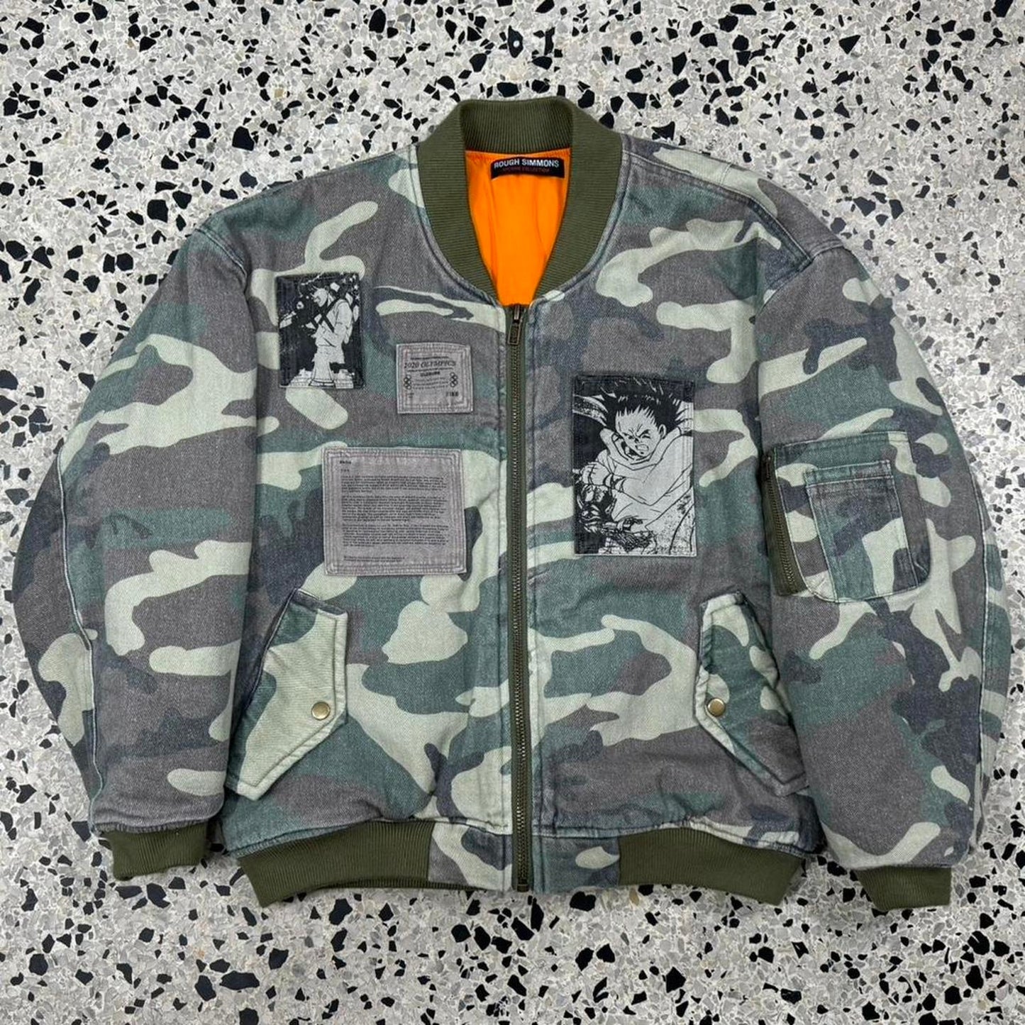 ROUGH SIMMONS NEOTOKYO AKIRA BOMBER CAMO PATCHWORK JACKET: