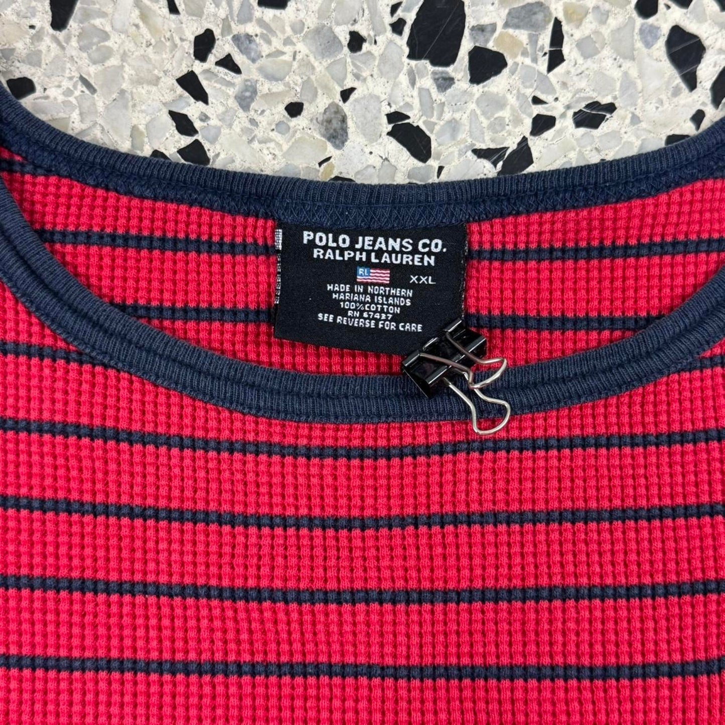 VINTAGE 90S Y2K POLO JEANS CO. RALPH LAUREN RED AND NAVY STRIPED LONGSLEEVE: