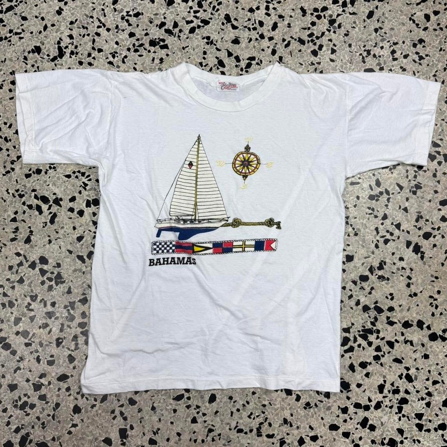 VINTAGE 90S SINGLE STITCH BAHAMAS NAUTICAL TOURIST TEE: