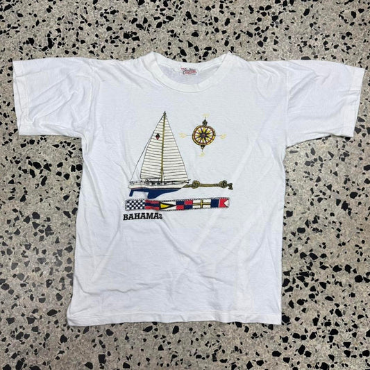 VINTAGE 90S SINGLE STITCH BAHAMAS NAUTICAL TOURIST TEE: