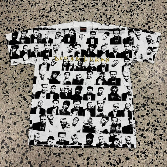 VINTAGE 90S 1993 SINGLE STITCH DURAN DURAN AOP ALL OVER PRINT BROCKUM TEE: