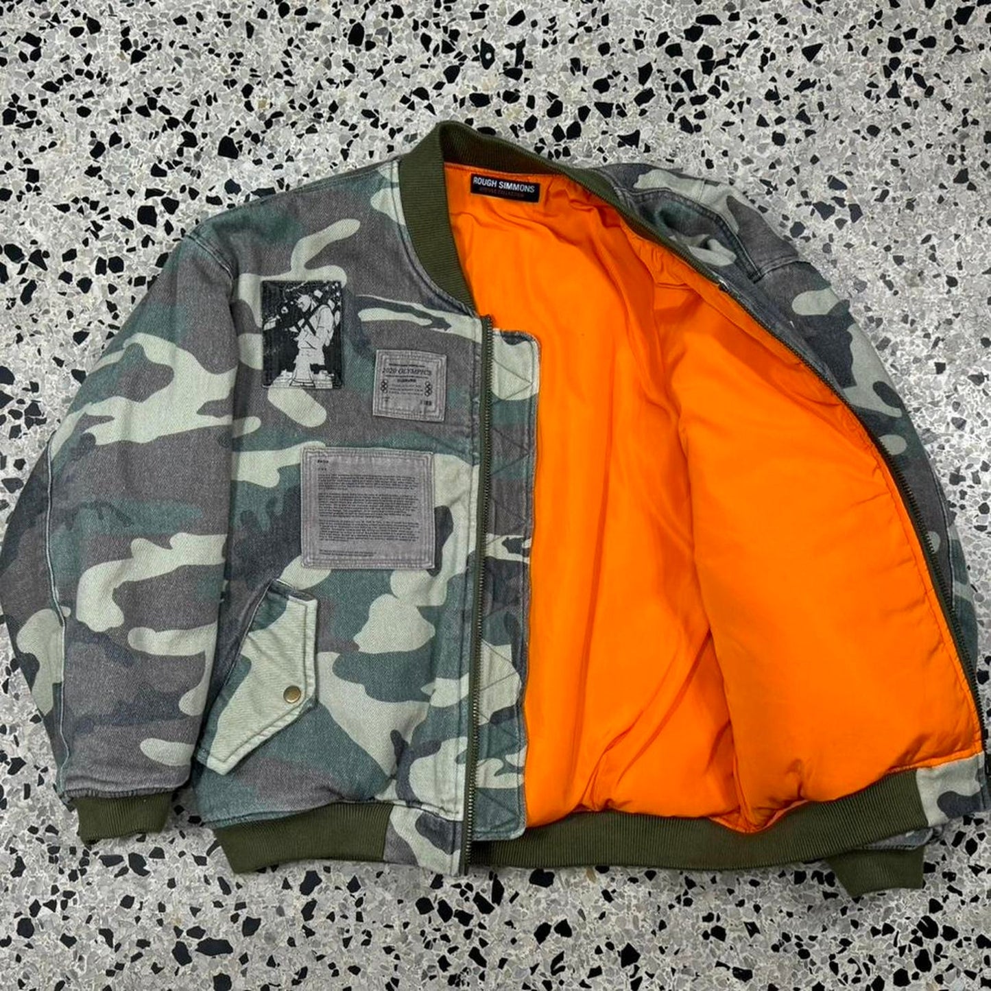 ROUGH SIMMONS NEOTOKYO AKIRA BOMBER CAMO PATCHWORK JACKET: