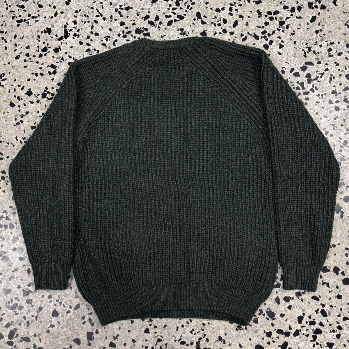 VINTAGE ORIGINAL ARAN CO. 100% NEW MERINO WOOL FOREST GREEN FISHERMAN'S RIBBED SWEATER: