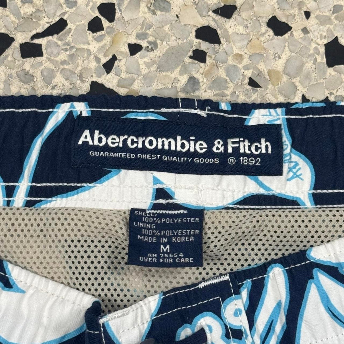 VINTAGE Y2K ABERCROMBIE & FITCH BLUE FLORAL CARGO SWIM TRUNK SHORTS: