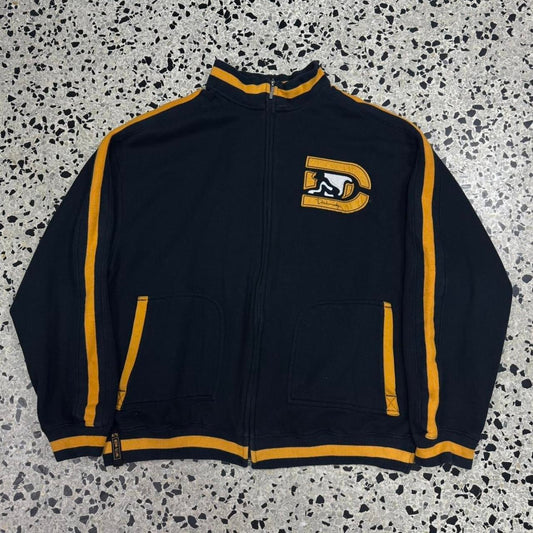 VINTAGE Y2K DRUNKNMUNKY BLACK YELLOW COLORBLOCK TRACK JACKET: