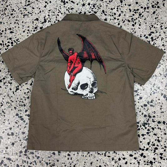 WELCOME SKATEBOARDS NEPHILIM ZIP UP TWILL WORK SHIRT: