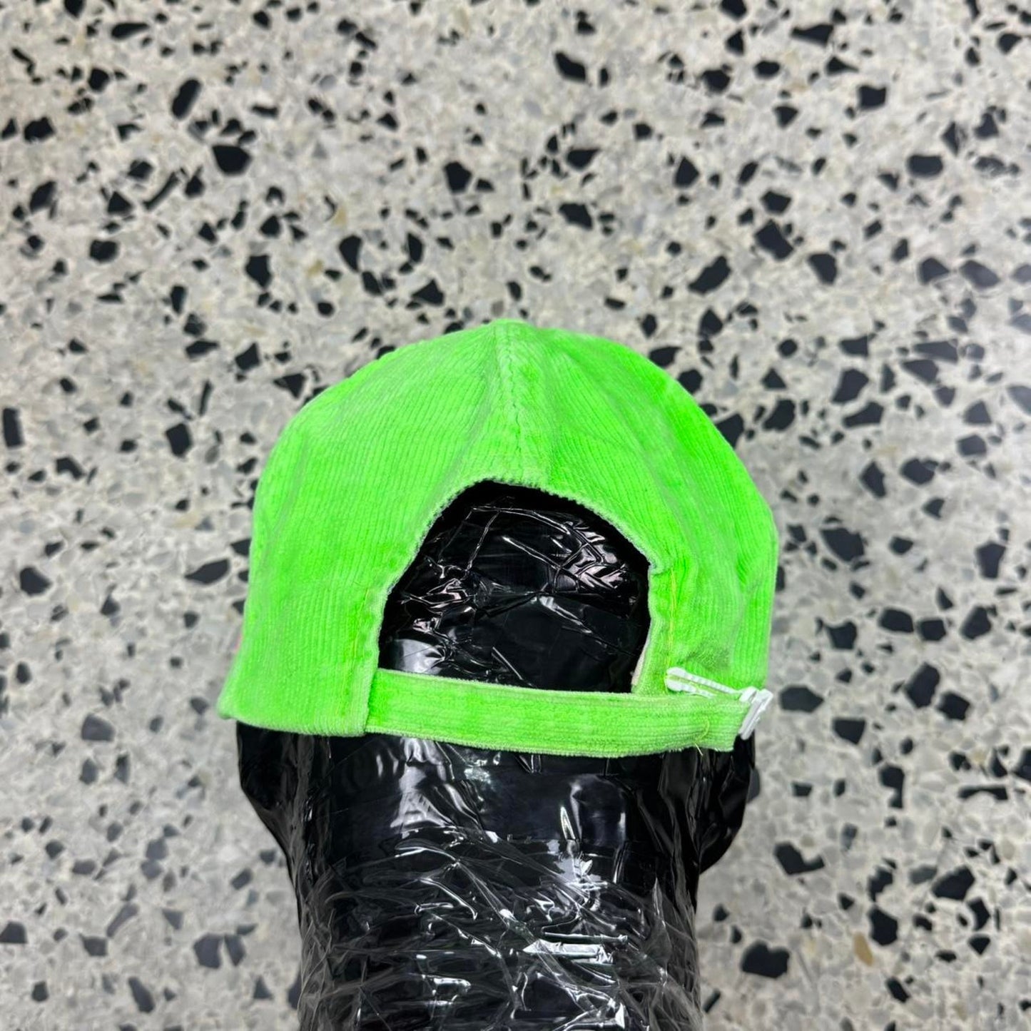 VINTAGE 90S HOT WILD THANG FLORIDA TOURIST CORDUROY LIME GREEN STRAPBACK HAT: