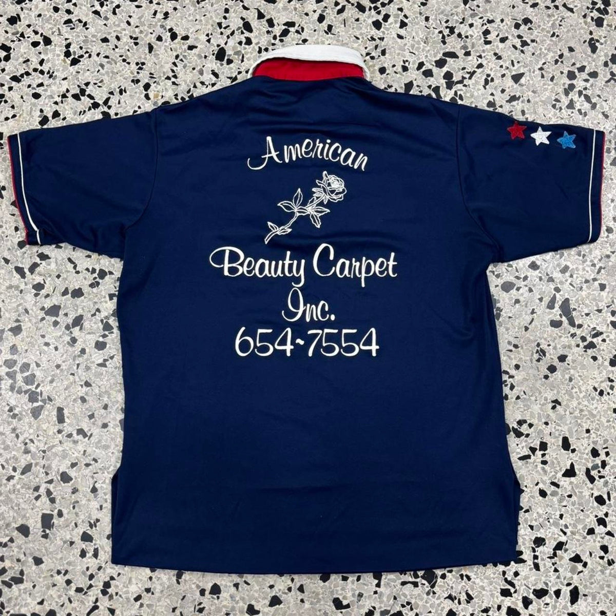 VINTAGE 70S KING LOUIE CREATION AMERICAN BEAUTY CARPET INC. BOWLING POLO SHIRT: