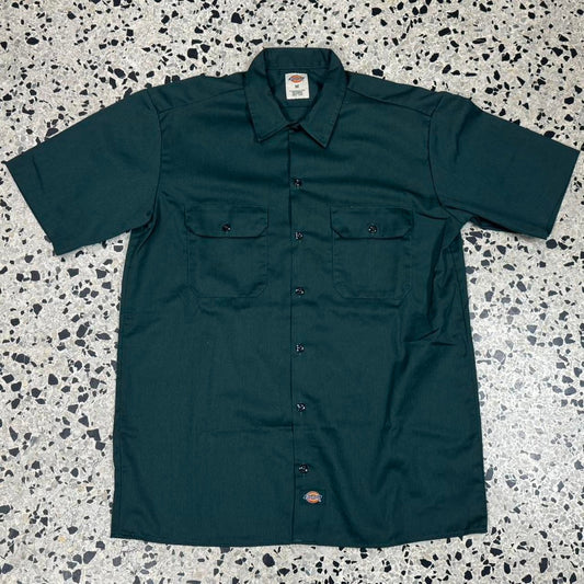 VINTAGE Y2K DICKIES ESSENTIAL HUNTER GREEN WORK SHIRT: