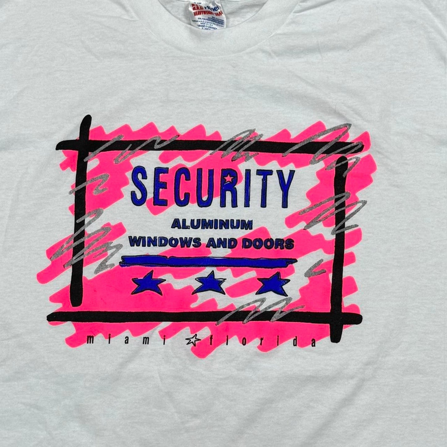 VINTAGE 90S SINGLE STITCH SECURITY ALUMINUM WINDOWS AND DOORS MIAMI FLORIDA TEE: