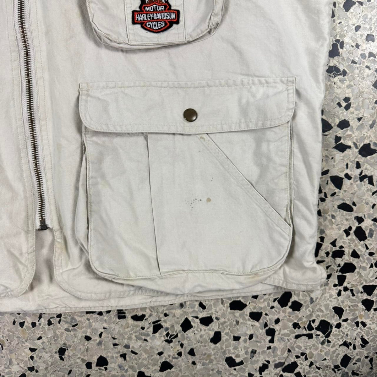 VINTAGE 90S Y2K CUSTOM HARLEY DAVIDSON HUNTING VEST W/ HOOD: