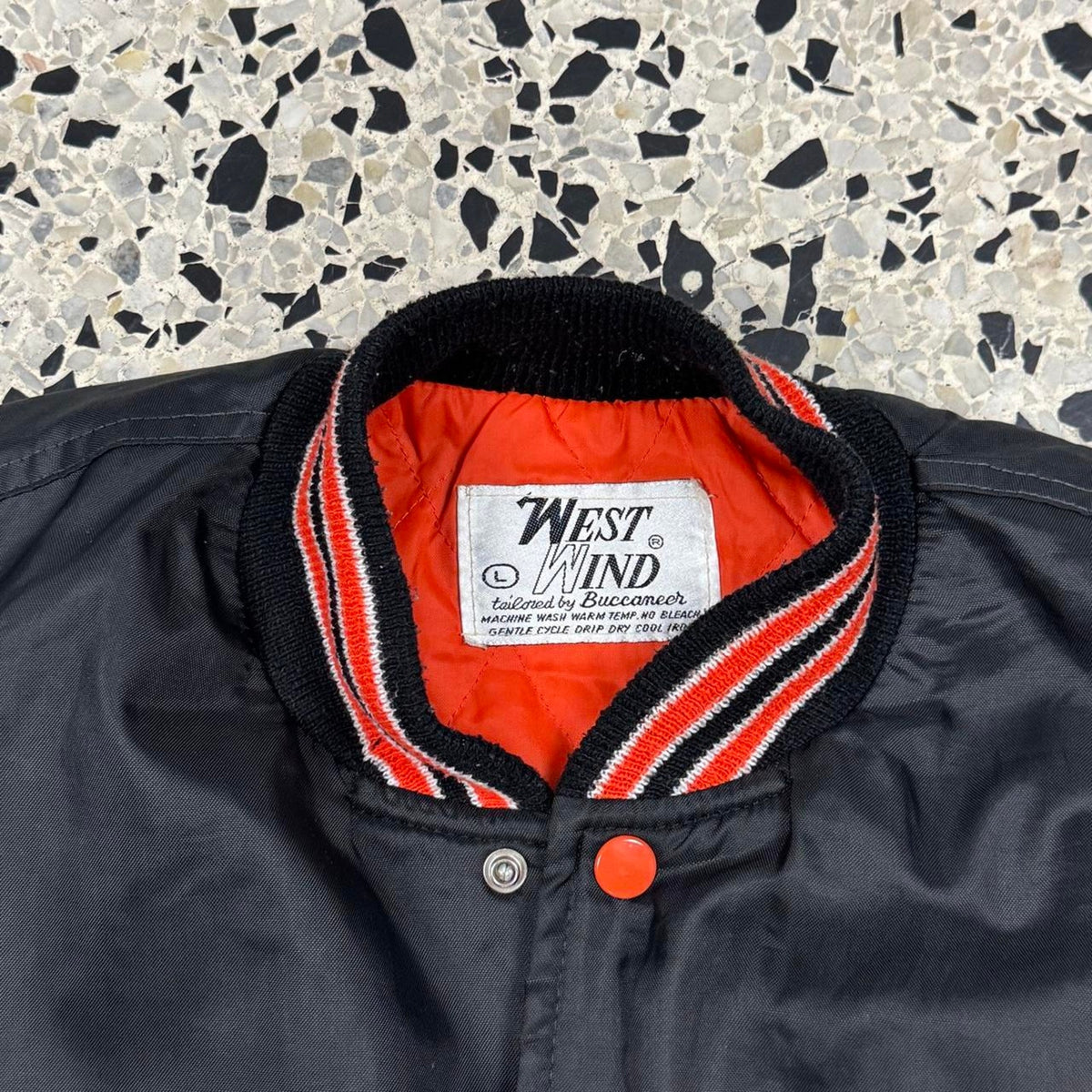 VINTAGE 80S WEST WIND OKLAHOMA STATE UNIVERSITY FORESTRY CLUB NYLON VARSITY JACKET: