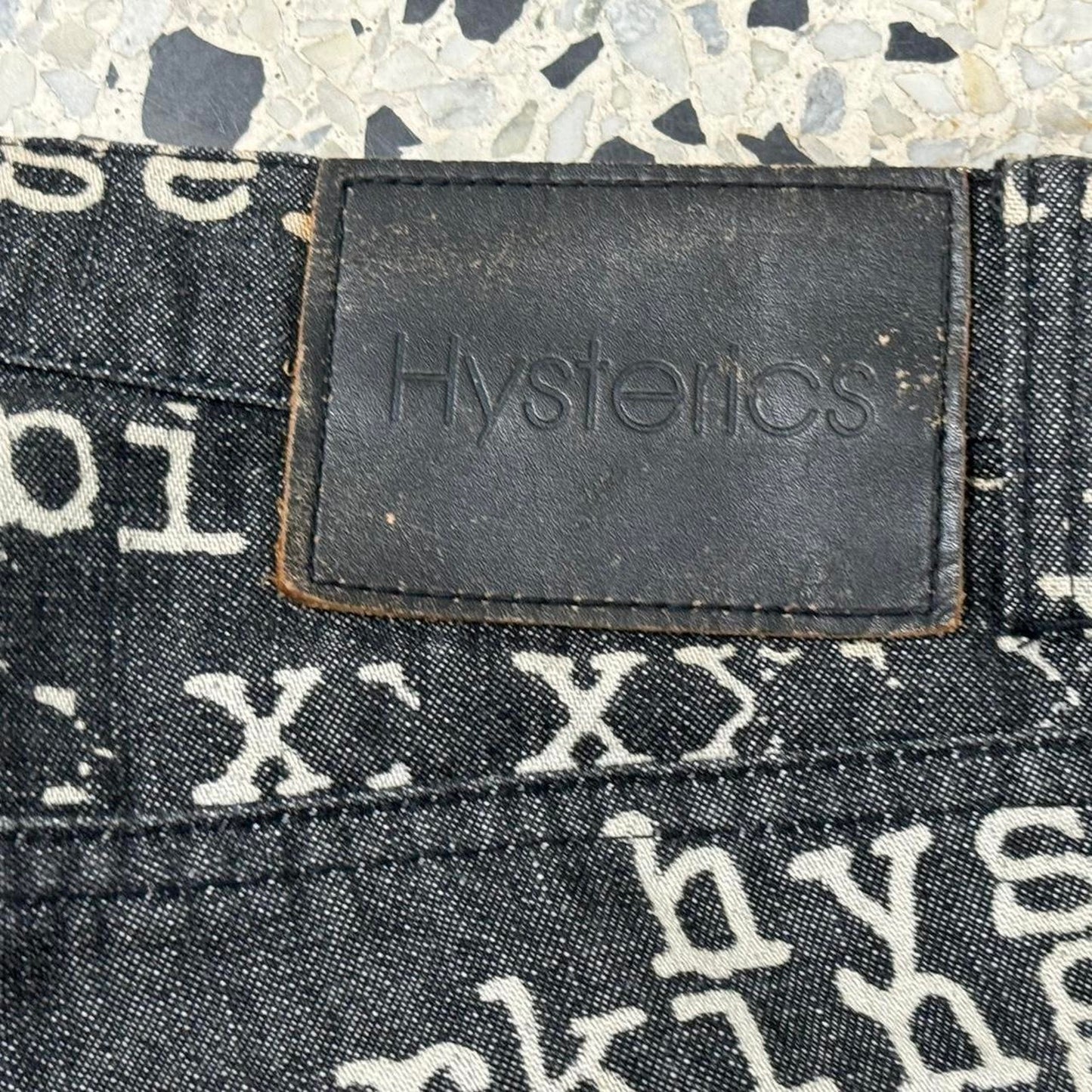 HYSTERIC GLAMOUR SS99 FUCK XXX SEX BITCH DENIM AOP PANTS: