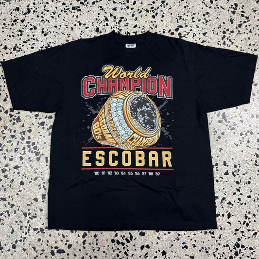 VINTAGE Y2K WORLD CHAMPION PABLO ESCOBAR CHAMPIONSHIP RING PARODY TEE: