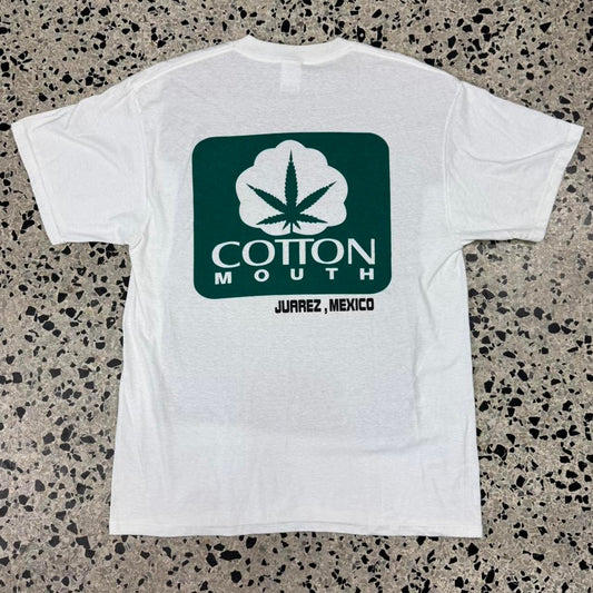 VINTAGE Y2K MINIMAL WEED LOGO COTTON MOUTH TOURIST TEE: