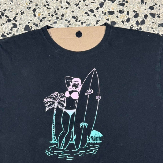 VINTAGE Y2K LOST GIRL WITH SURFBOARD SILHOUETTE TEE: