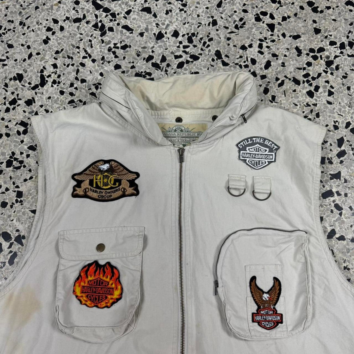 VINTAGE 90S Y2K CUSTOM HARLEY DAVIDSON HUNTING VEST W/ HOOD: