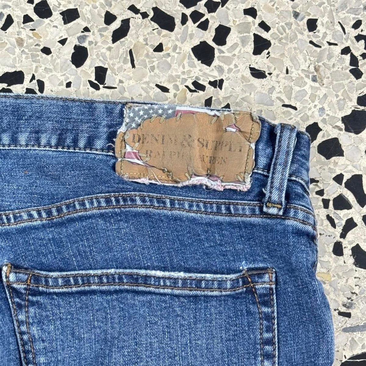 VINTAGE Y2K RALPH LAUREN DENIM & SUPPLY AMERICAN FLAG STRAIGHT DENIM JEANS:
