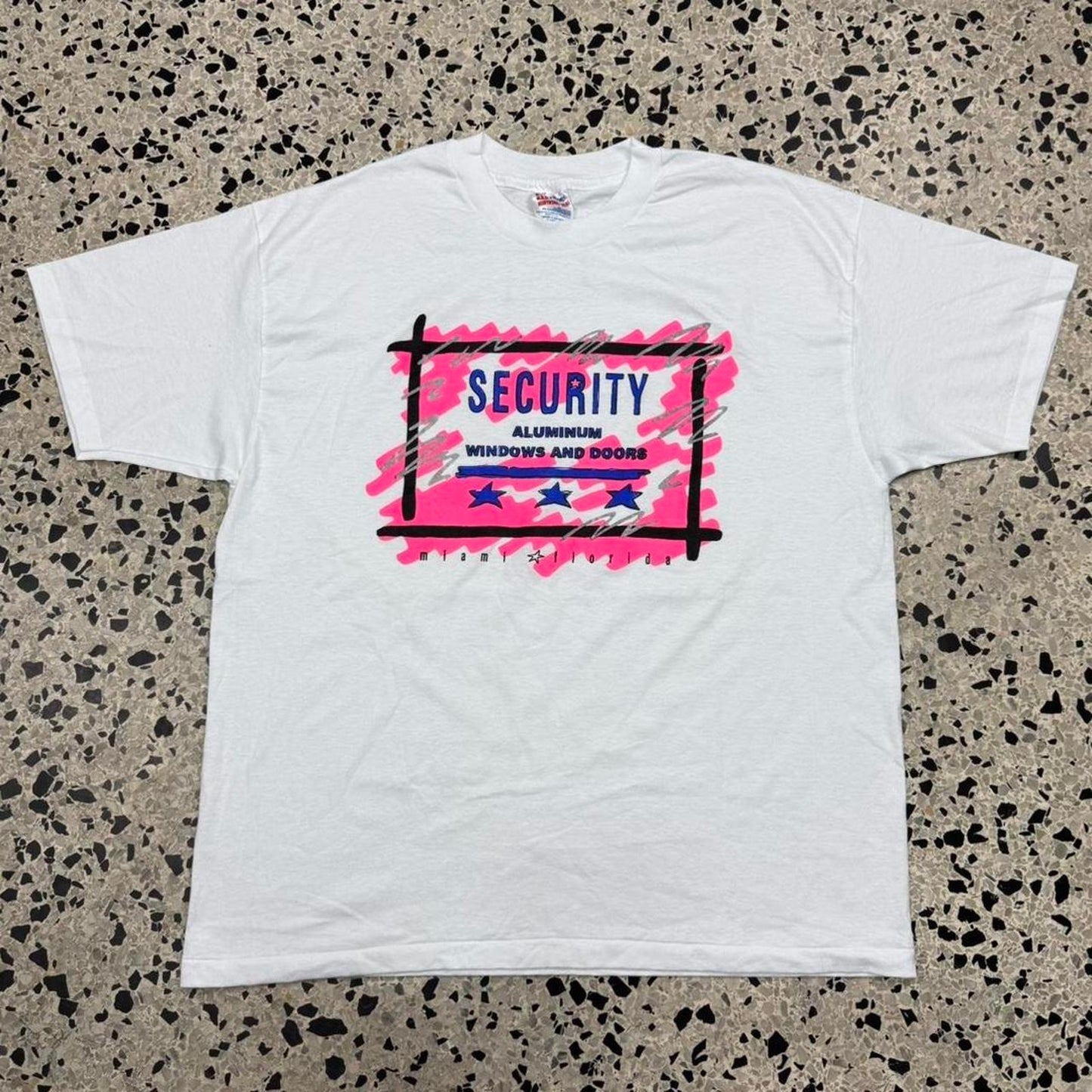VINTAGE 90S SINGLE STITCH SECURITY ALUMINUM WINDOWS AND DOORS MIAMI FLORIDA TEE: