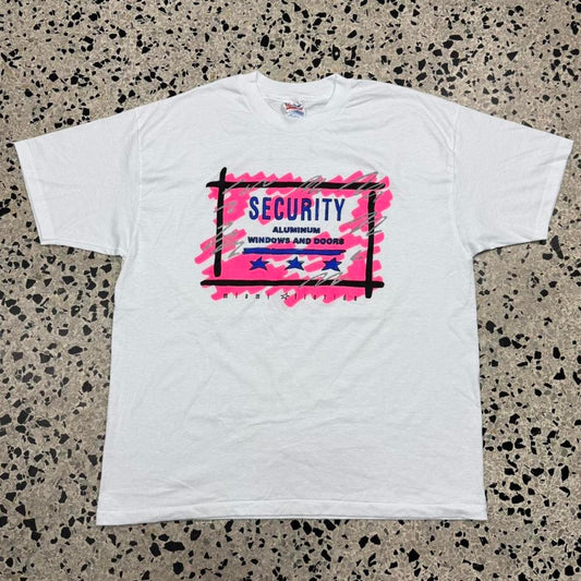 VINTAGE 90S SINGLE STITCH SECURITY ALUMINUM WINDOWS AND DOORS MIAMI FLORIDA TEE: