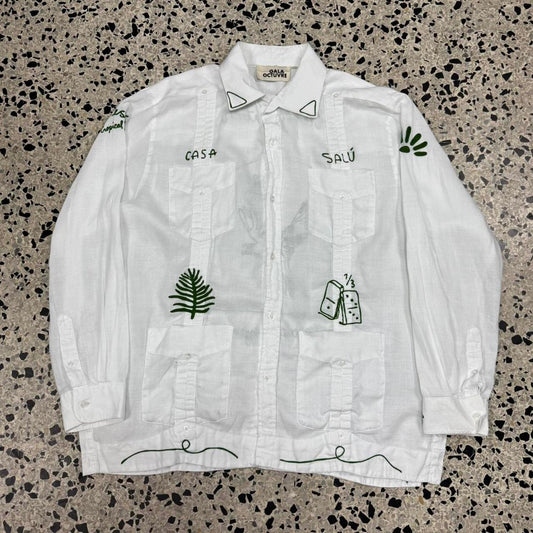 GALA OCTUVRE CHAIN STITCH GUAYABERA L/S BUTTON DOWN SHIRT: