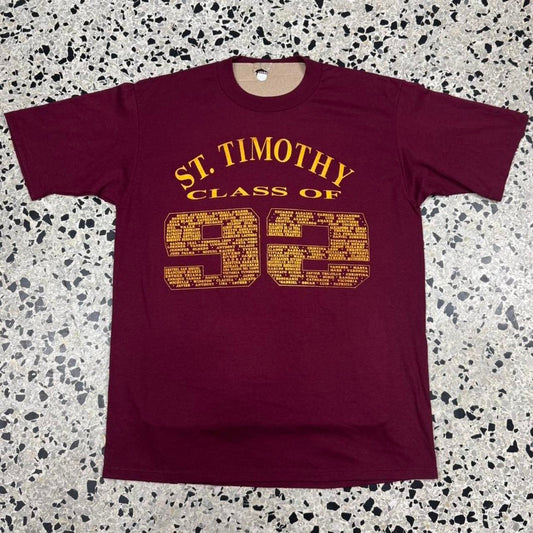 VINTAGE 90S SINGLE STITCH ST. TIMOTHY CLASS OF ’92 TEE: