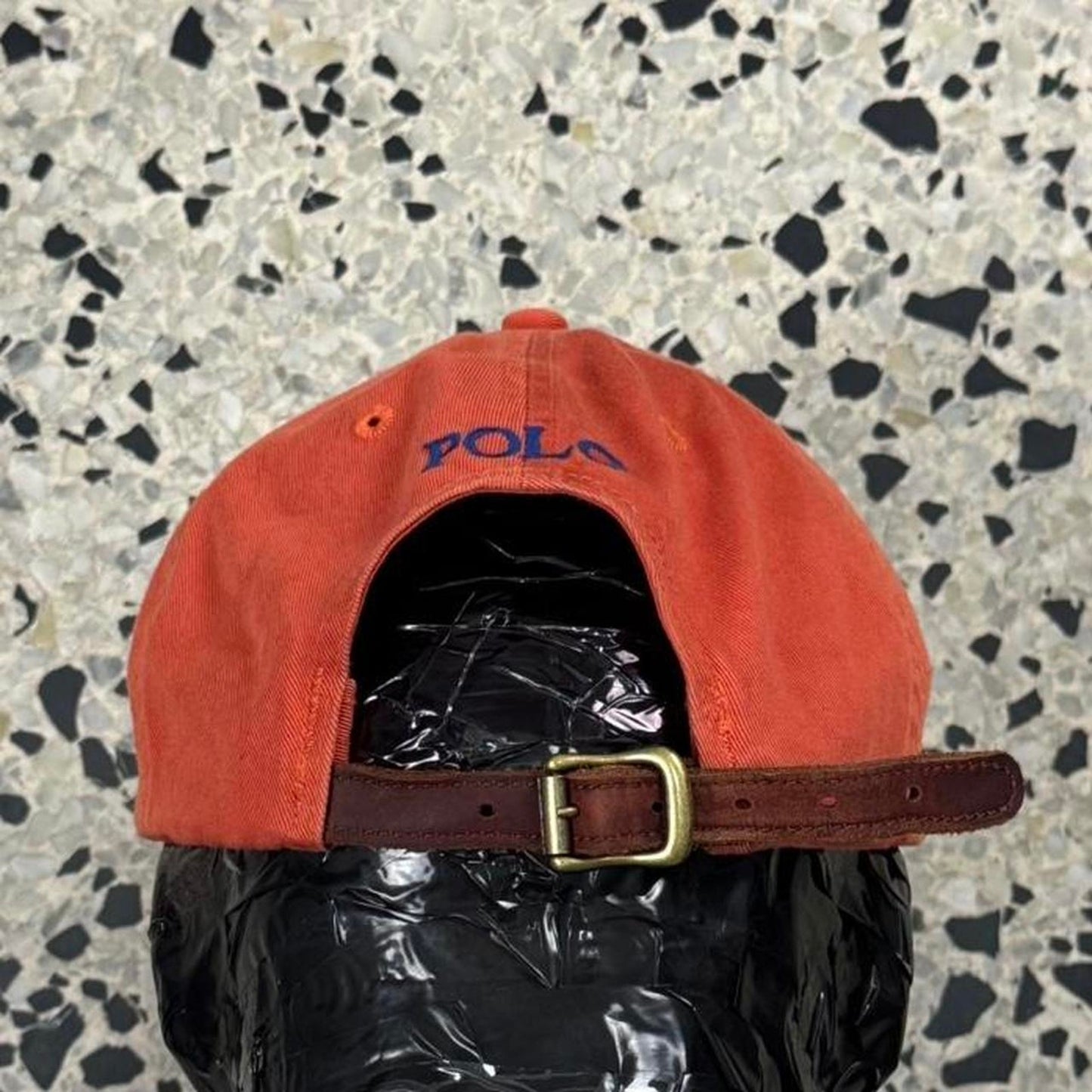 VINTAGE Y2K POLO BY RALPH LAUREN ORANGE STRAPBACK W/ LEATHER STRAP:
