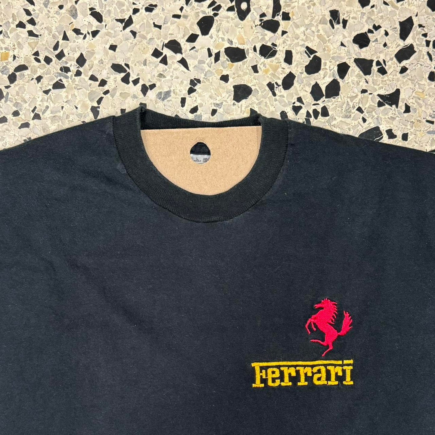 VINTAGE 90S SINGLE STITCH FERRARI EMBROIDERED LOGO TEE: