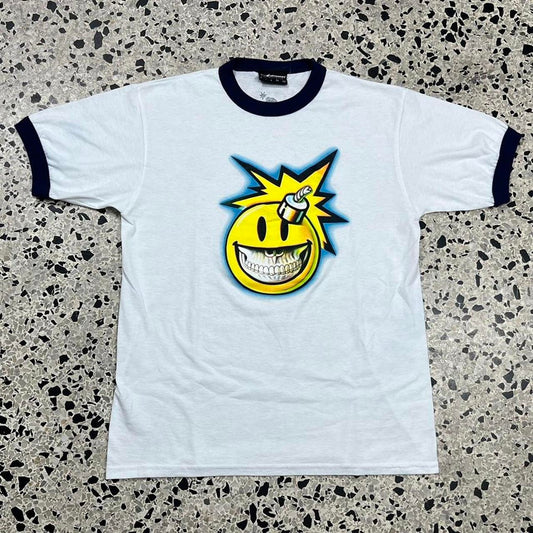 THE HUNDREDS X RON ENGLISH COLLAB SMILEY FACE RINGER TEE: