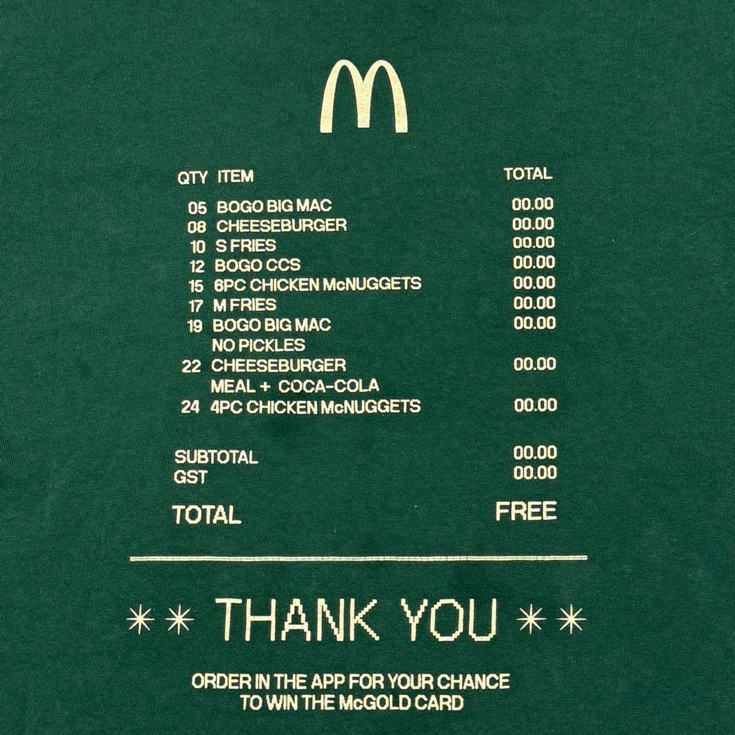 VINTAGE Y2K MCDONALDS FREE PROMO RECEIPT TEE: