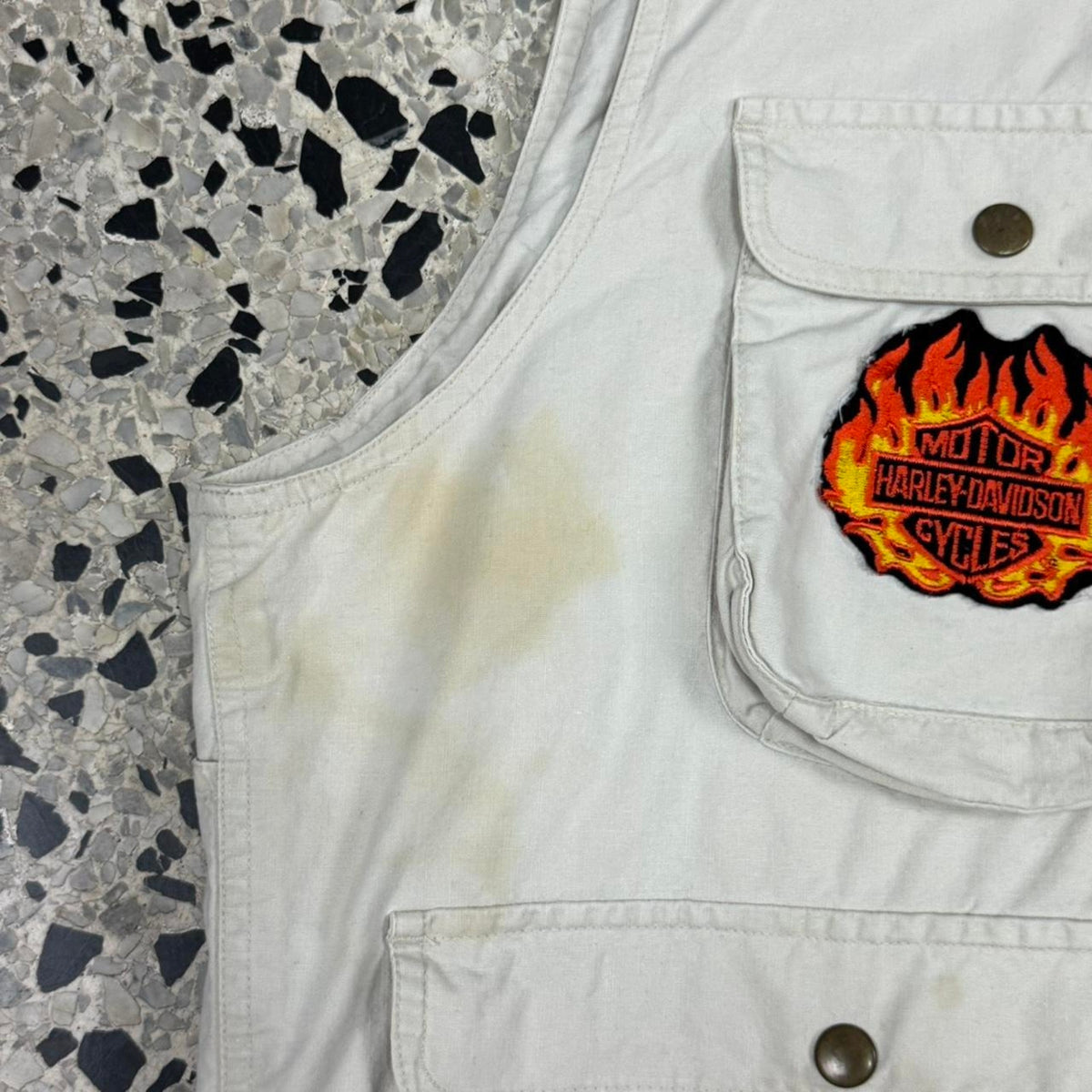 VINTAGE 90S Y2K CUSTOM HARLEY DAVIDSON HUNTING VEST W/ HOOD:
