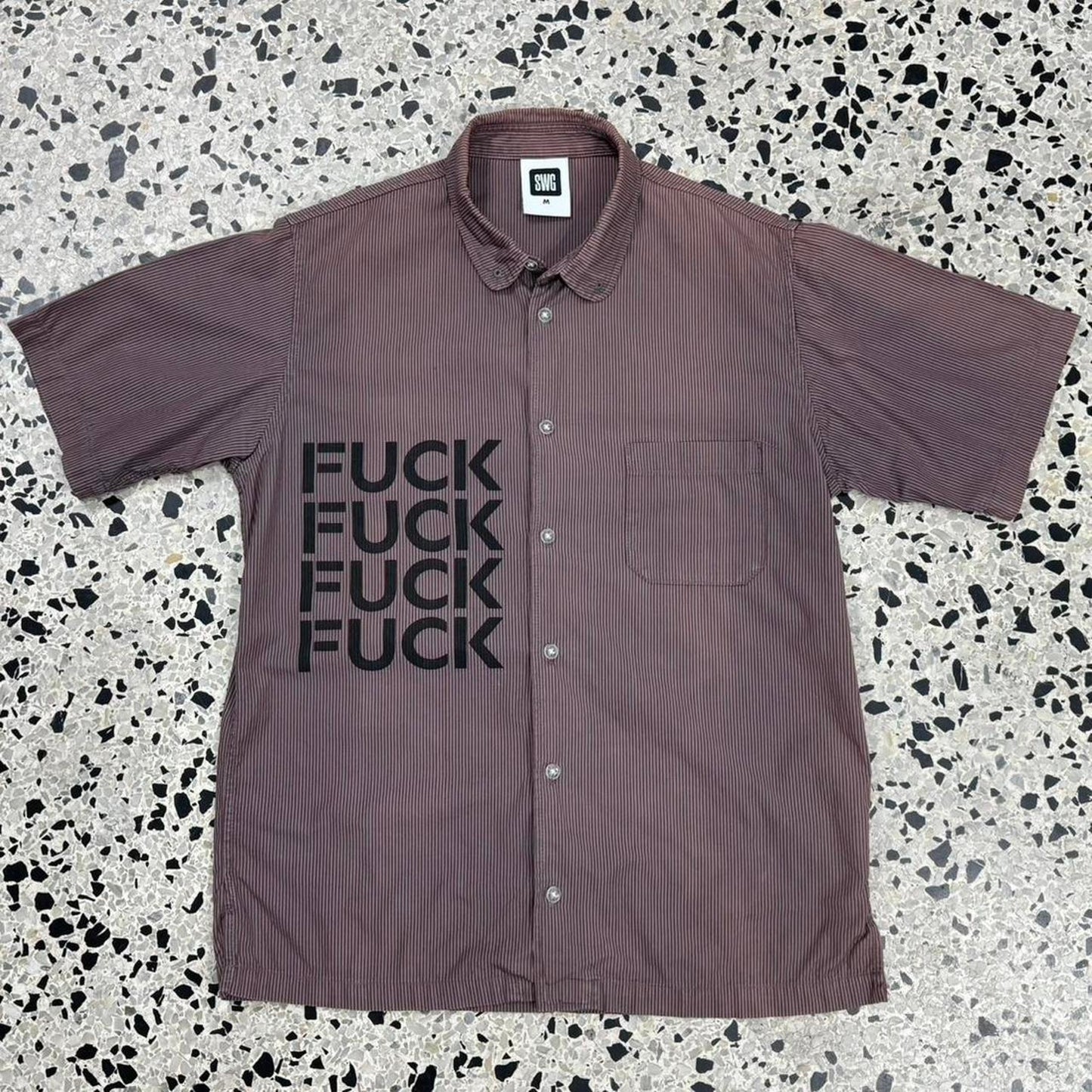 PHENOMENON SWAGGER Y2K FUCK X3 COLLARED BUTTON UP SHIRT: