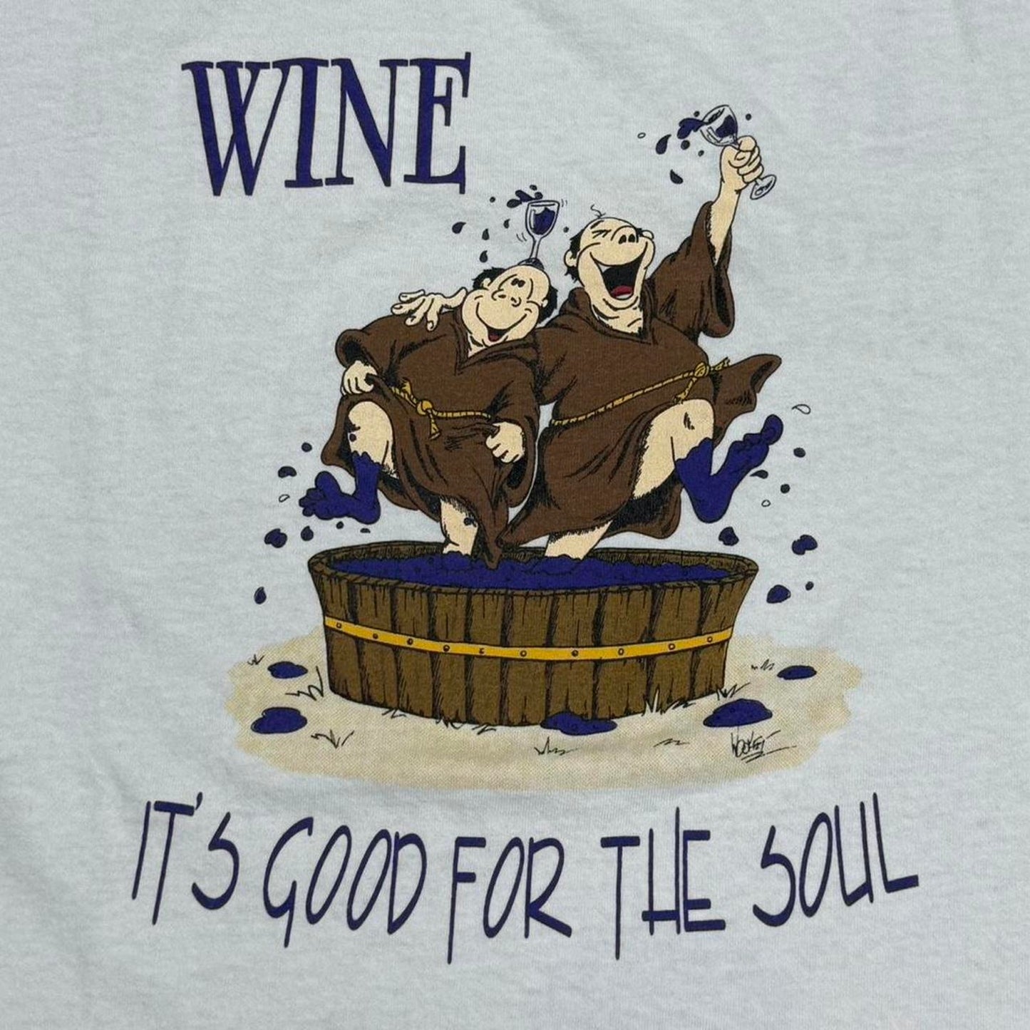 VINTAGE 90S Y2K  “WINE IS GOOD FOR THE SOUL” DRUNK MONK TEE: