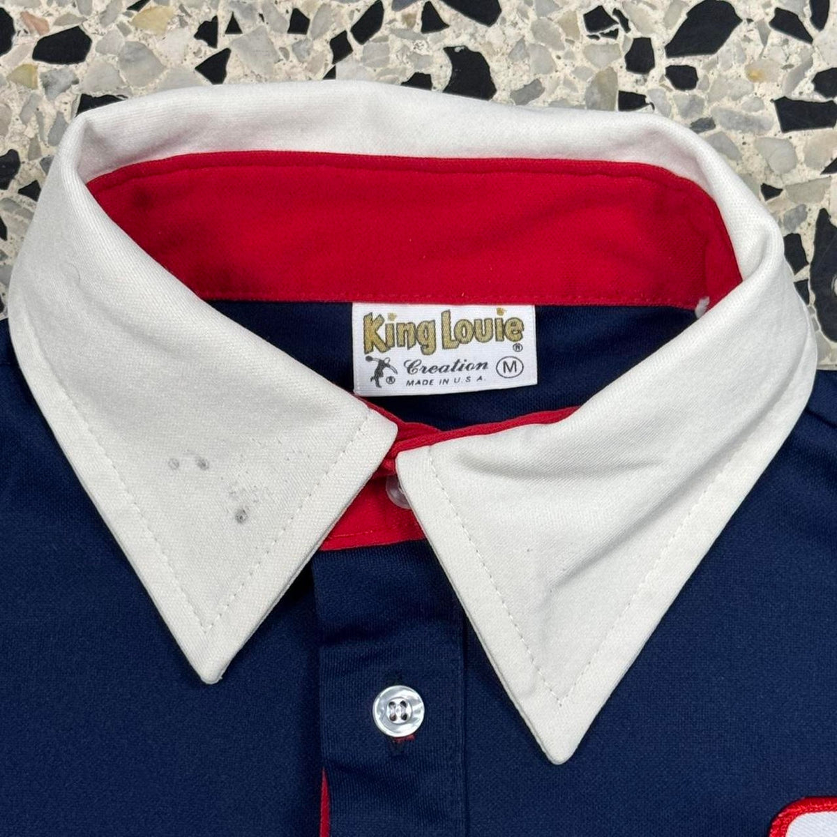 VINTAGE 70S KING LOUIE CREATION AMERICAN BEAUTY CARPET INC. BOWLING POLO SHIRT: