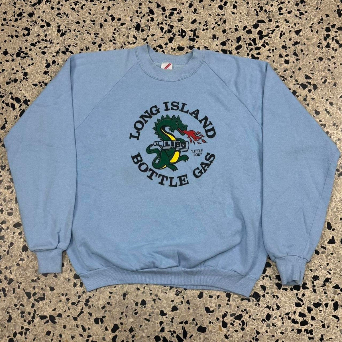 VINTAGE 80S 90S LONG ISLAND BOTTLE GAS DRAGON RAGLAN SWEATSHIRT: